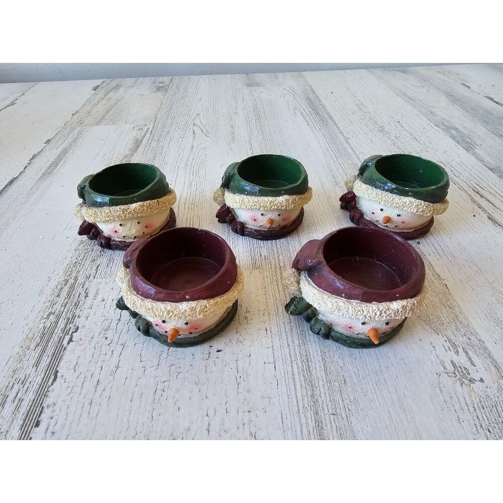 Vintage crazy mountain snowman tea light‎ candle holder Xmas decor